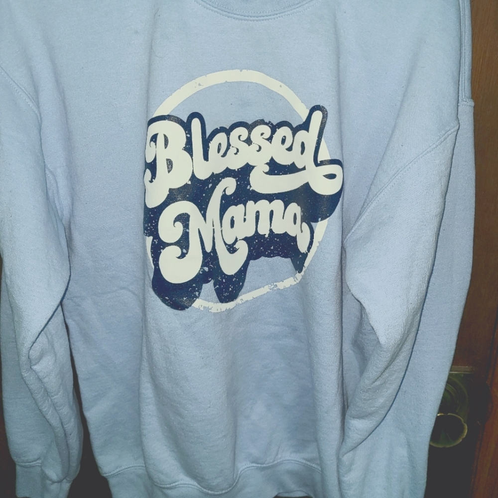 Blessed Mom Sweatshirt , Baby Blue, Medium